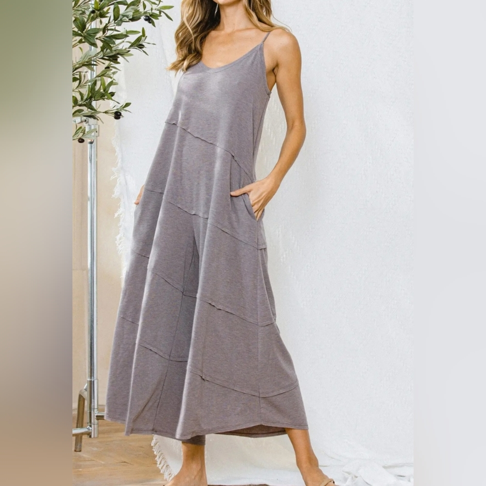 #297 BOHO CHIC WIDE LEG SIDE POCKETS JUMPSUIT - Picture 3 of 15